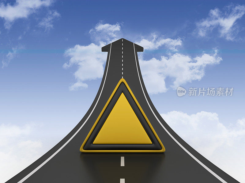 道路箭头与空道路标志- 3D渲染